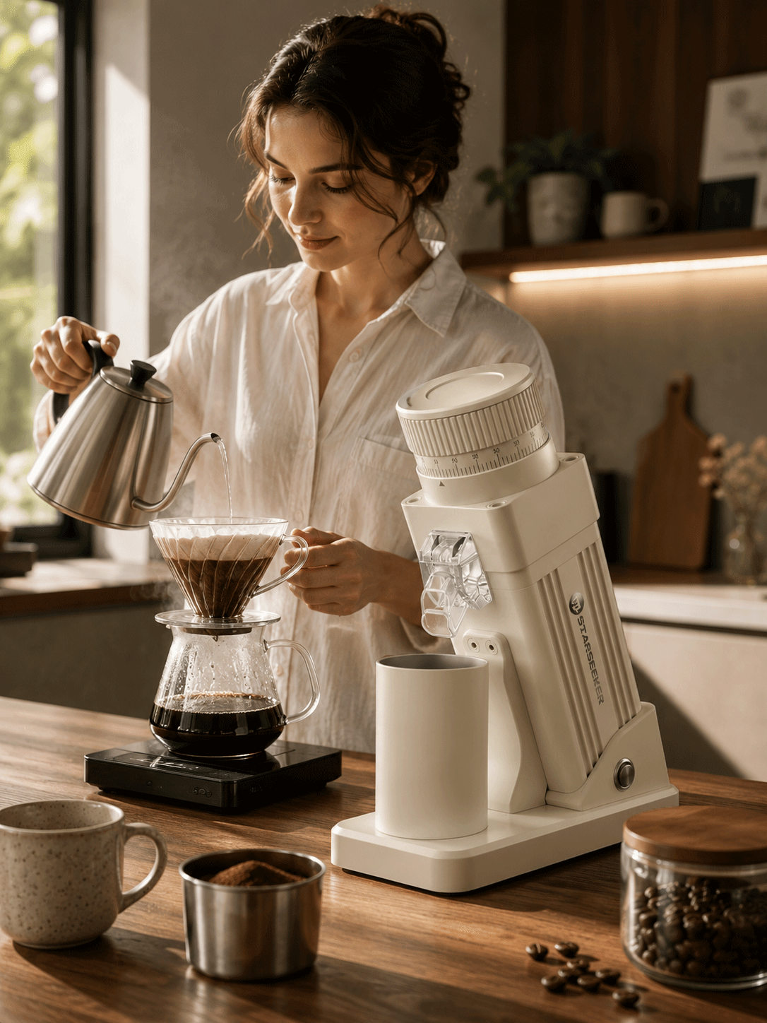 E55 coffee grinder with 100-step grind adjustment