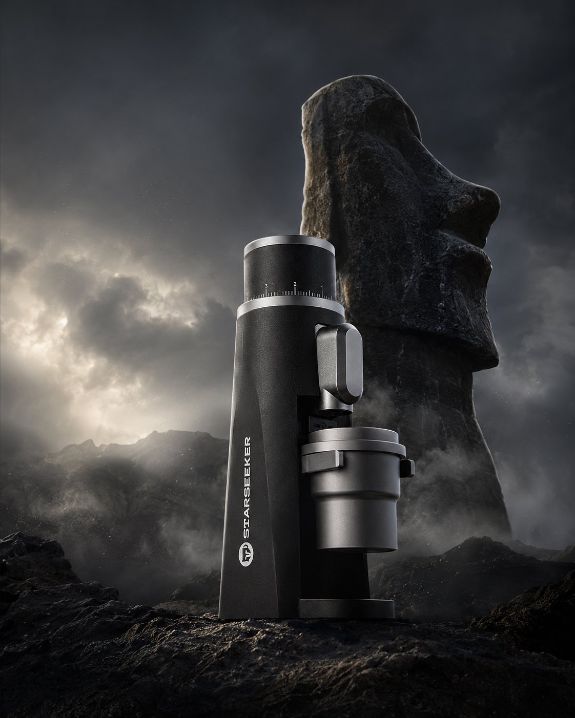 EDGE coffee grinder design inspired by the Moai of Easter Island