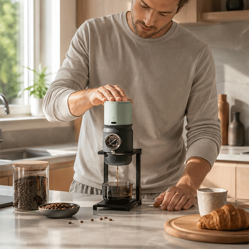 SUPER58 espresso brewing at home